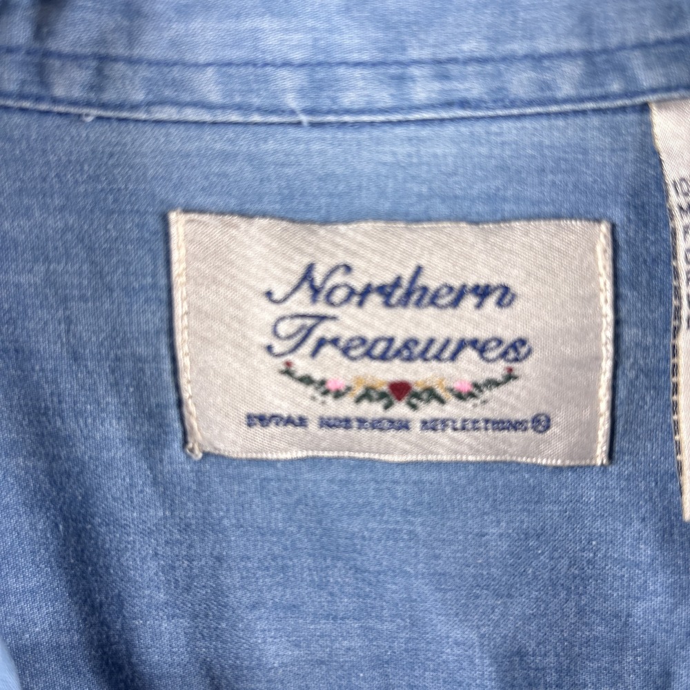 Vintage Northern Treasures Chambray Button Up XL Floral Cottagecore Embroidered - Picture 5 of 14